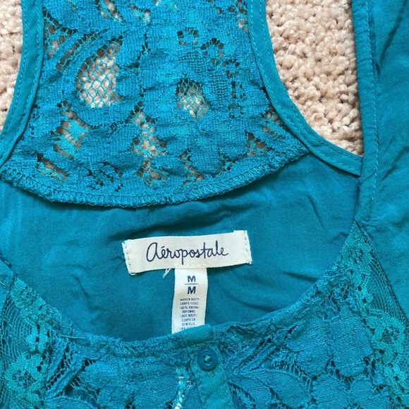 Aeropostale Women’s Top Size Medium Turquoise Open Knit  Flowy Sleeveless - Picture 14 of 16